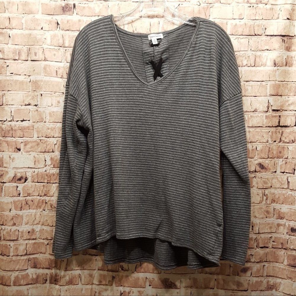 EYESHADOW Striped Top With Lace-up Back